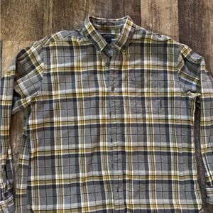 Eddie Bauer Men’s Button Down Classic Plaid Shirt - grey, yellow and white